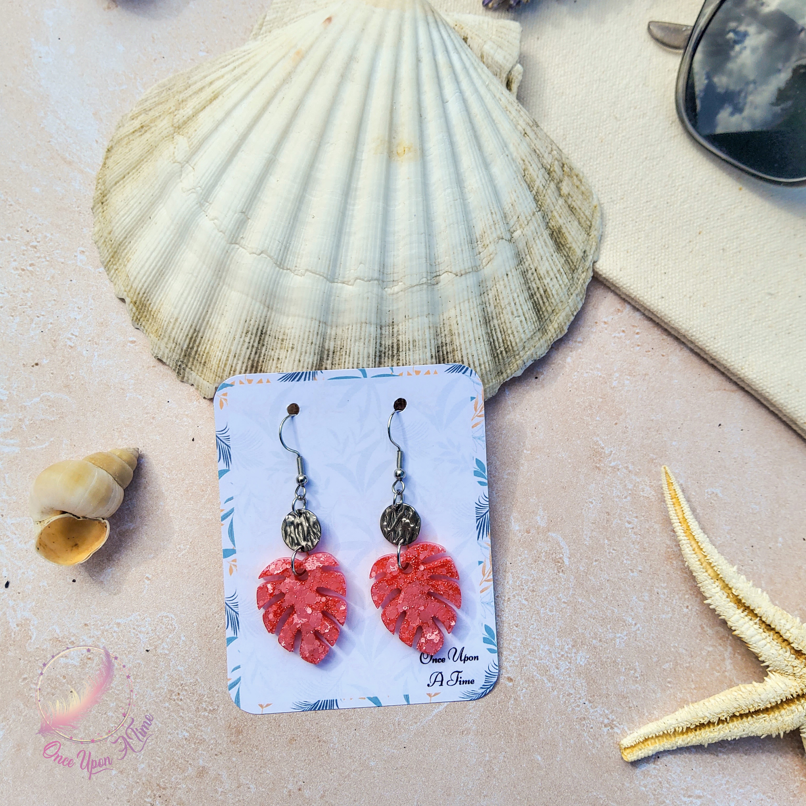 🍋🟩🦩 Boucles d'oreilles - Collection "Coup de soleil" - Feuilles tropicales - Plusieurs couleurs 🦩🍋🟩
