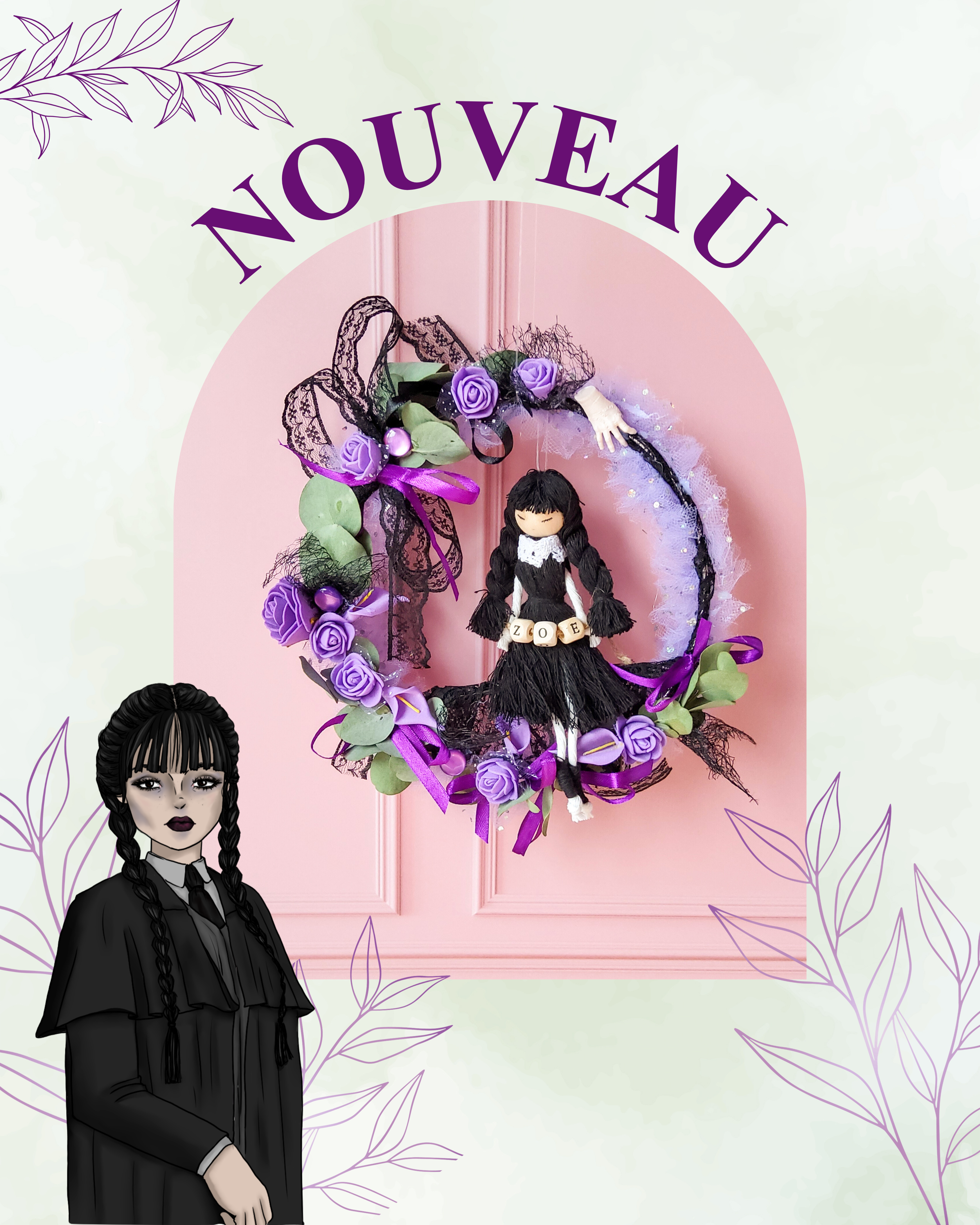 🌿🌸 Décoration boho personnalisée - Mercredi Addams🌸🌿