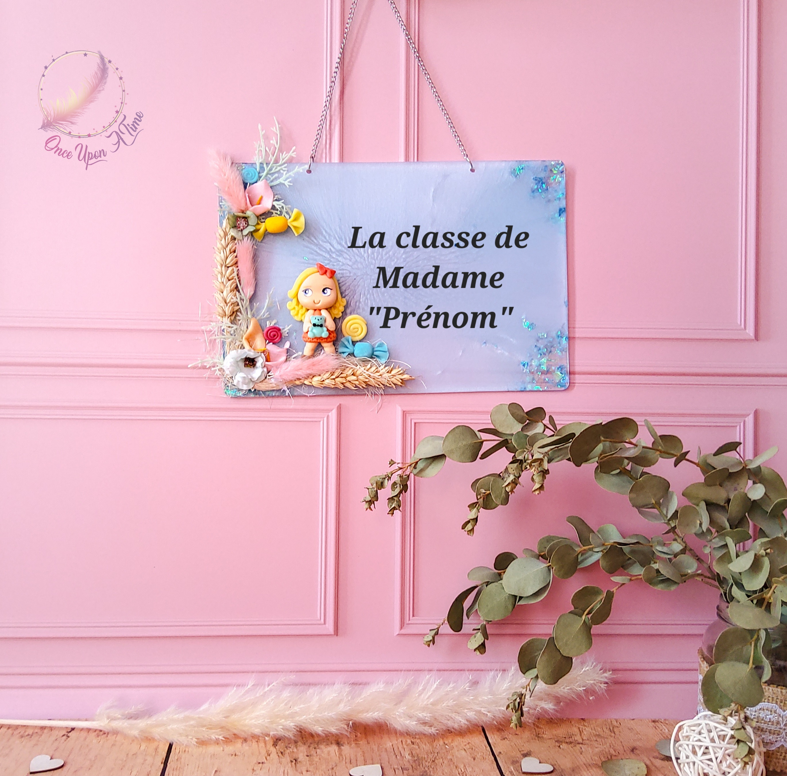 🌷 Grande plaque à suspendre - Institutrice, instituteur, maîtresse, maître, puéricultrice - Personnalisée 🌷