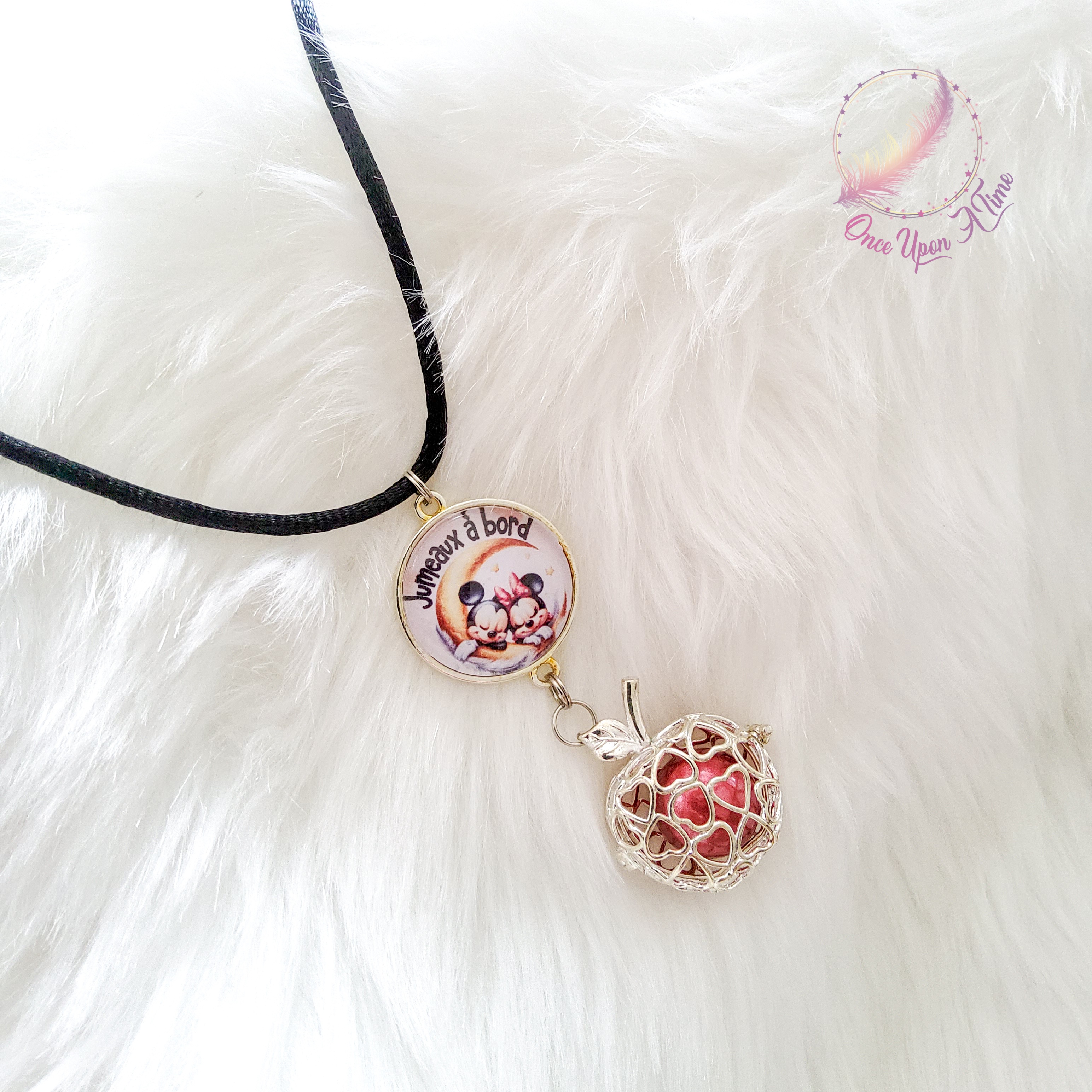 🤰Collier Bola de grossesse - Mickey et Minnie - "Jumeaux à bord" ✨