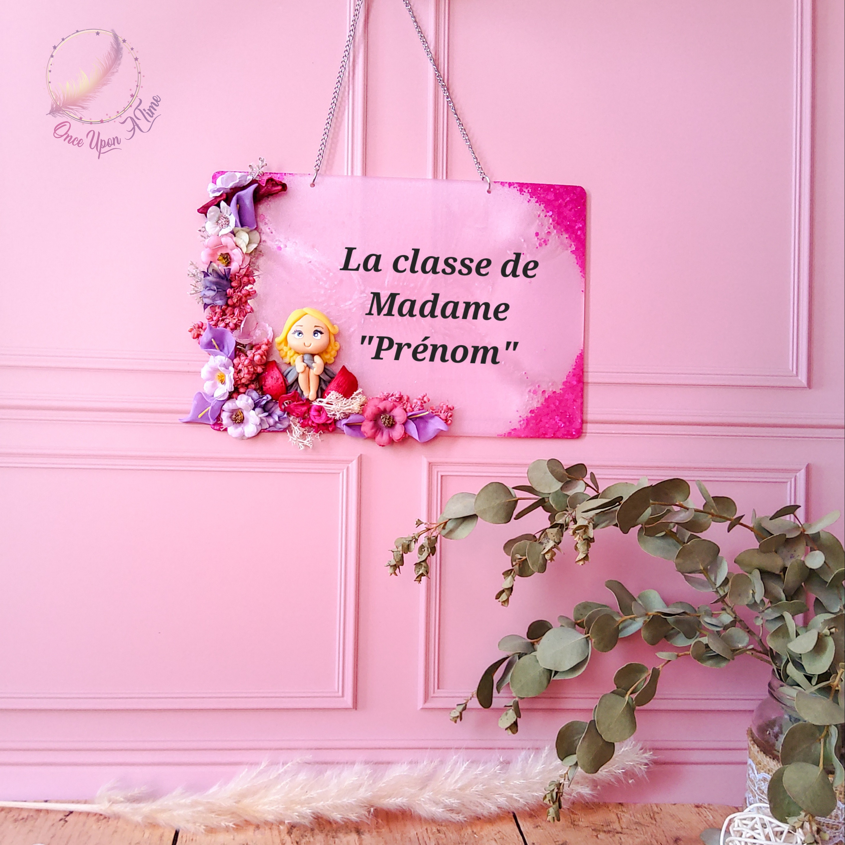 🌷 Grande plaque à suspendre - Institutrice, instituteur, maîtresse, maître, puéricultrice - Personnalisée 🌷