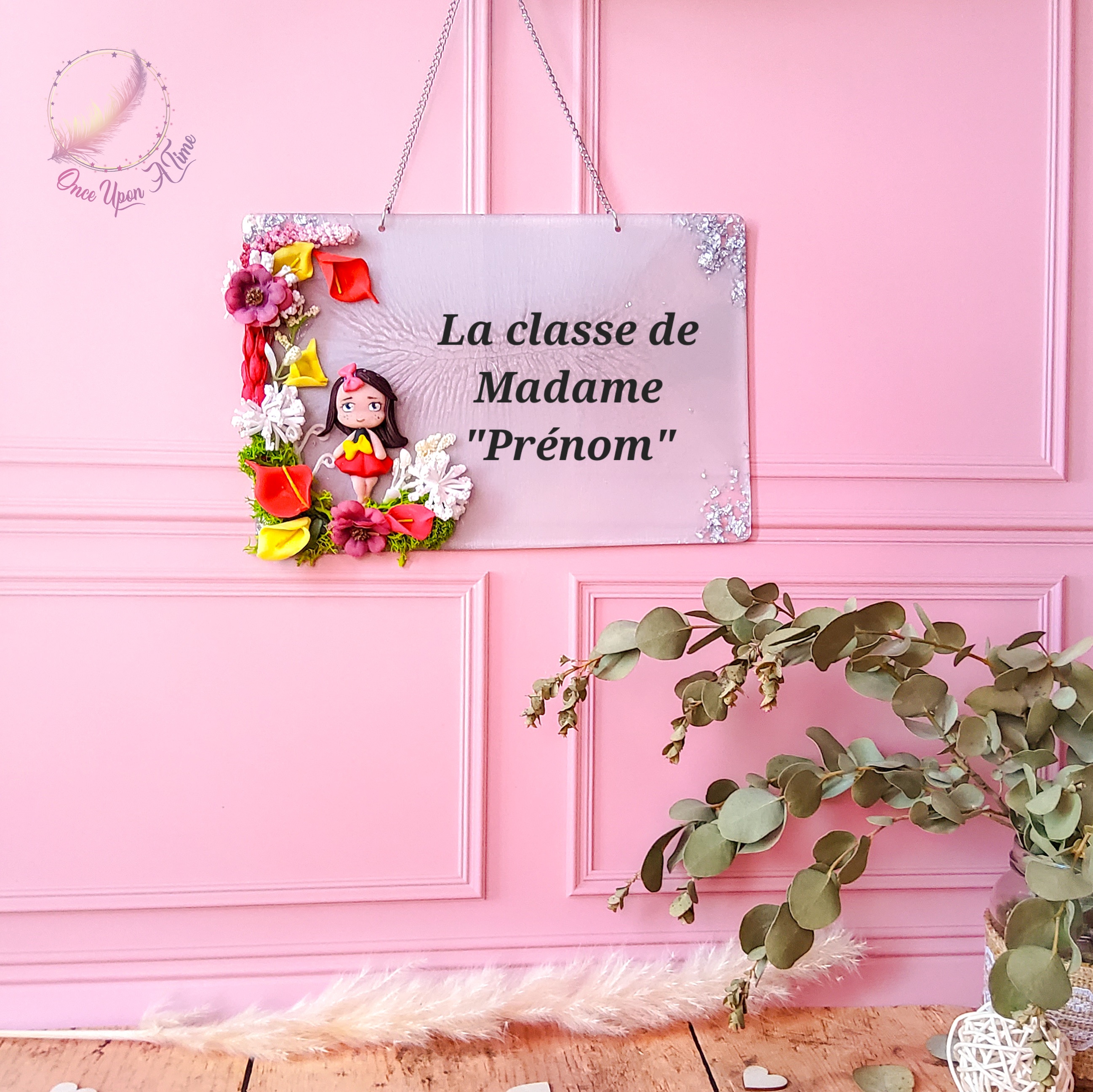 🌷 Grande plaque à suspendre - Institutrice, instituteur, maîtresse, maître, puéricultrice - Personnalisée 🌷