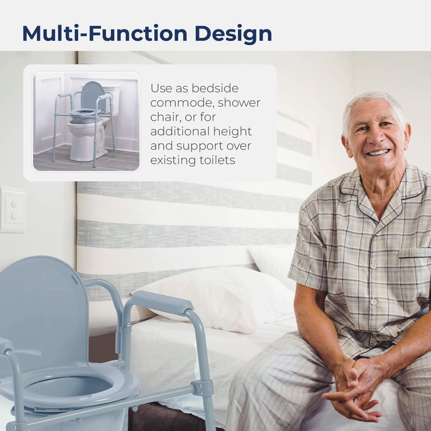 Folding Steel Bedside Commode Chair, Portable Toilet