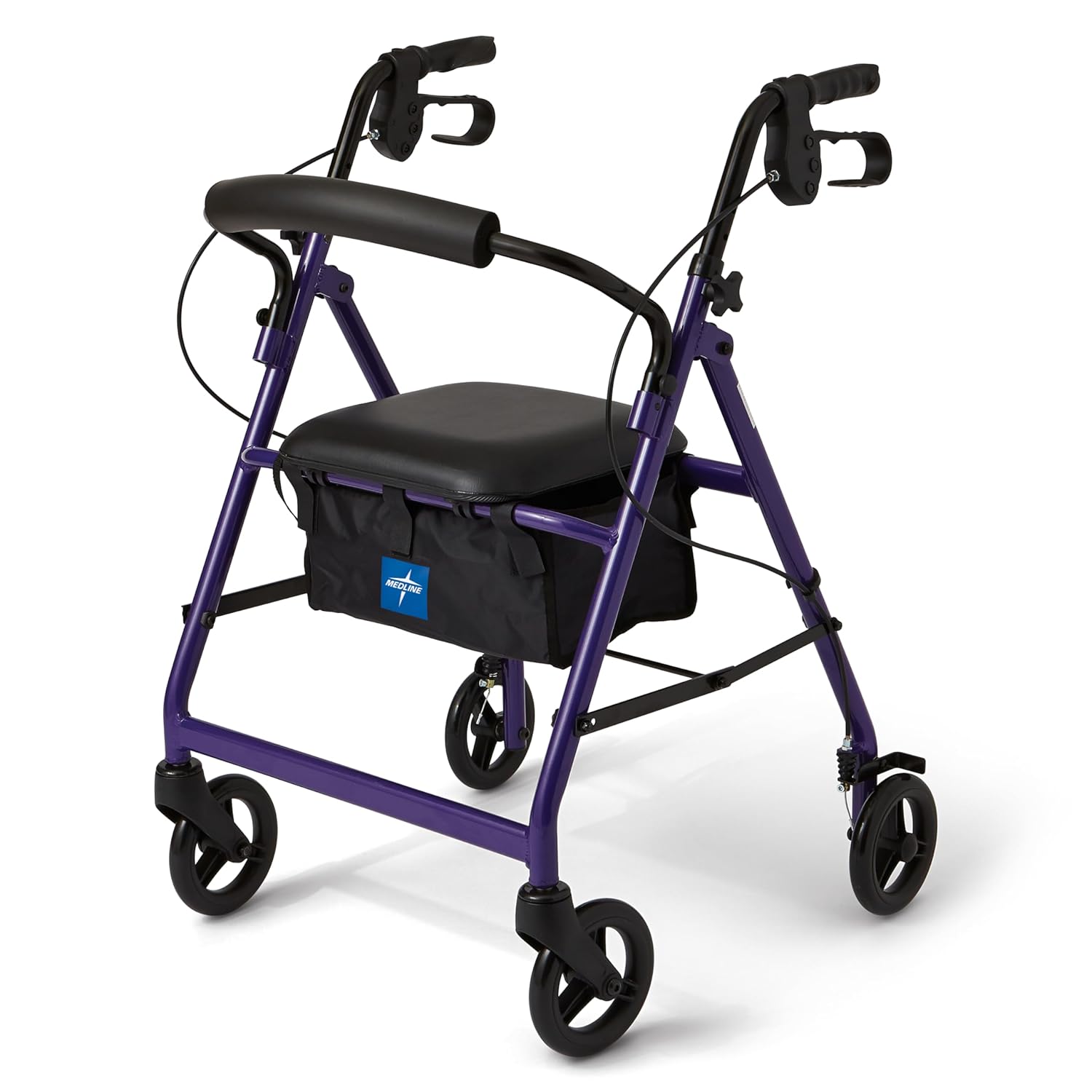 Aluminum Rollator Walker with Seat, Purple, 250 lb. Weight Capacity, Lightweight, 6” Wheels, Foldable, Adjustable Handles, Rolling Walker for Seniors