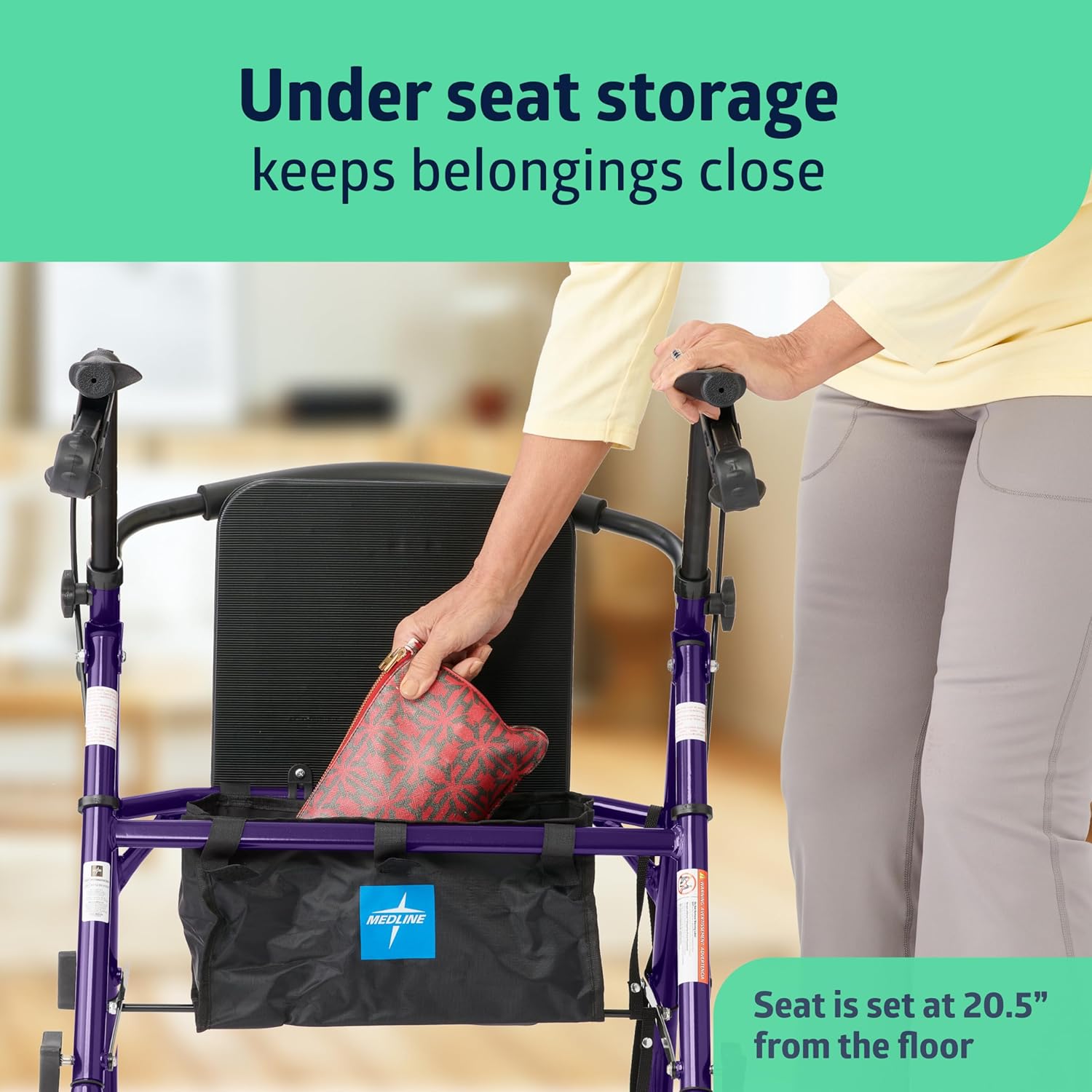Aluminum Rollator Walker with Seat, Purple, 250 lb. Weight Capacity, Lightweight, 6” Wheels, Foldable, Adjustable Handles, Rolling Walker for Seniors