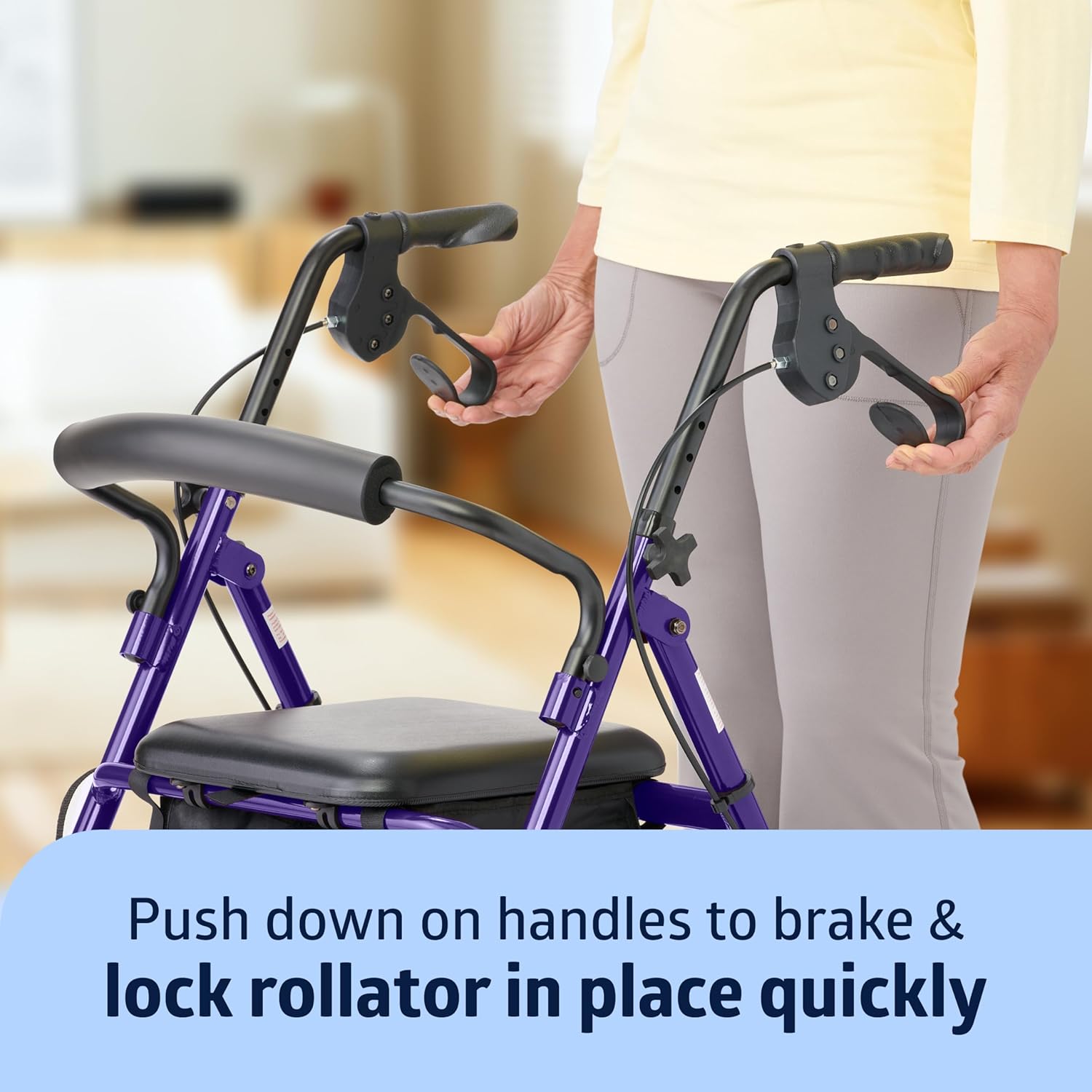 Aluminum Rollator Walker with Seat, Purple, 250 lb. Weight Capacity, Lightweight, 6” Wheels, Foldable, Adjustable Handles, Rolling Walker for Seniors