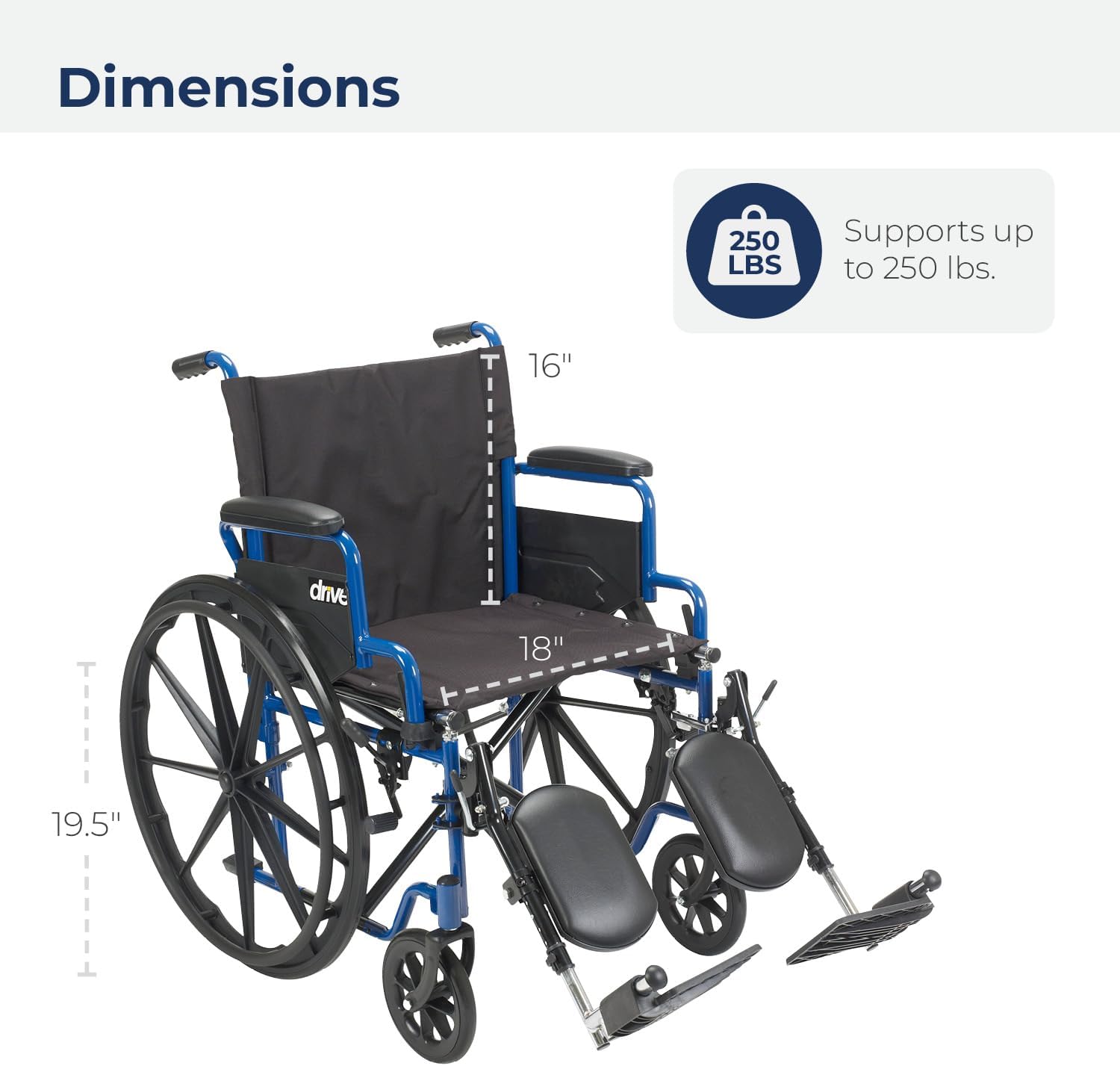 Drive Medical BLS18FBD-ELR Lightweight Wheelchair with Swing-Away Elevating Leg Rests and Flip-Back Arms