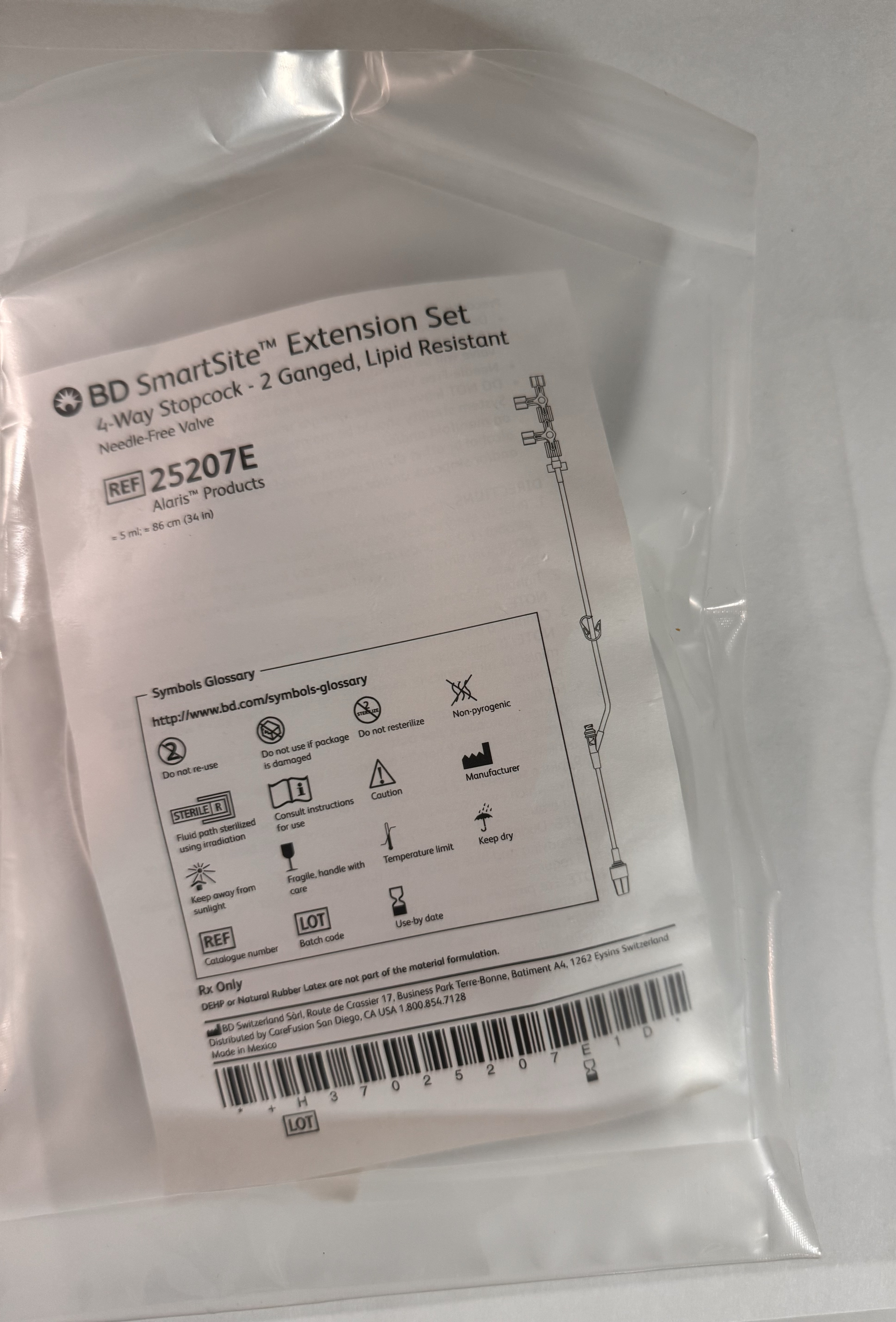 BD smartsmite extension set 4 way stopcock 2 ganged liquid resistant