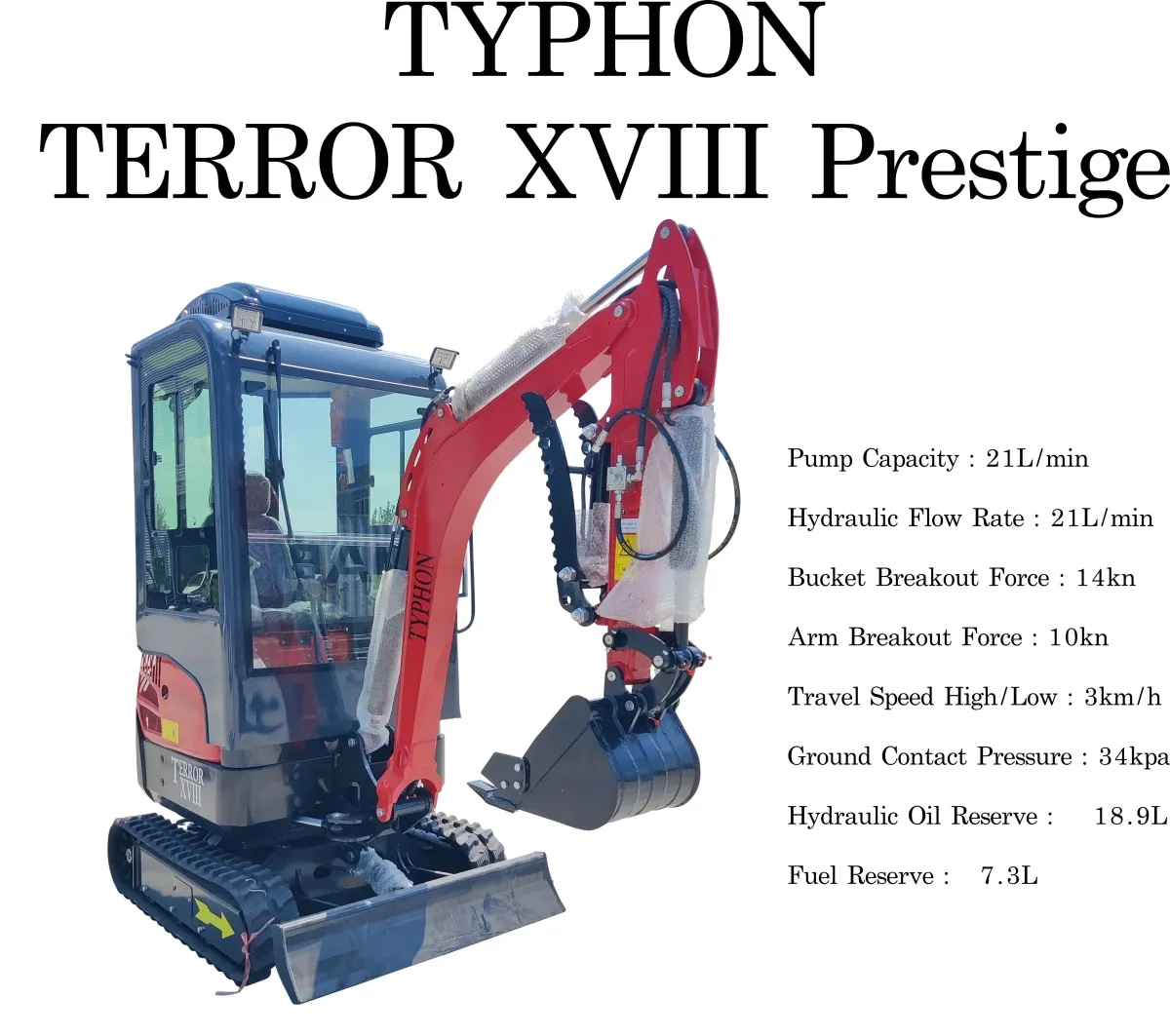 TYPHON TERROR XVIII Prestige 2 Ton Mini Excavator, KUBOTA Diesel Engine USA