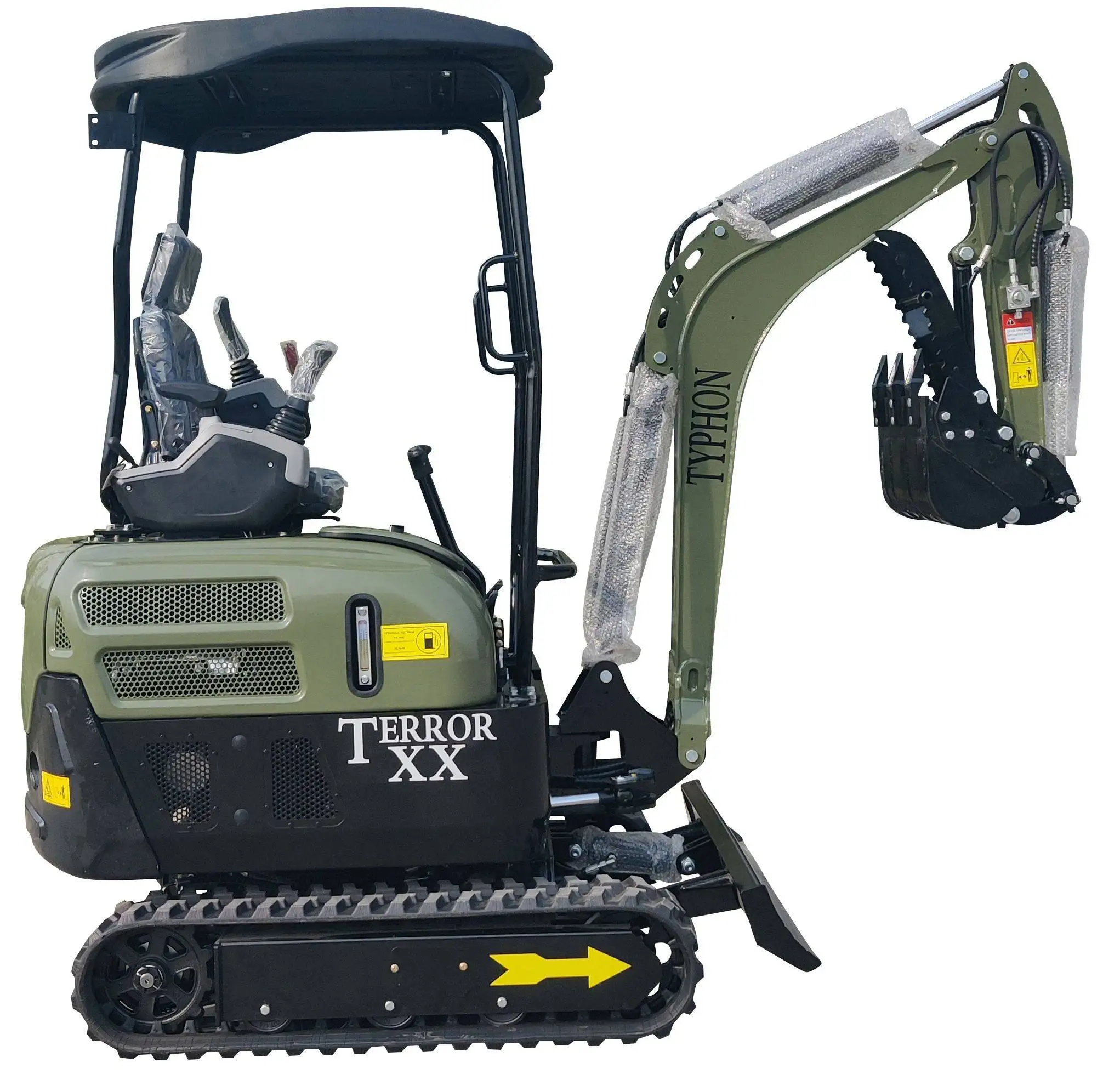 TYPHON 2025 4,000 lb Green TYPHON TERROR XX Mini Excavator Rubber Track with Kubota D902 Diesel Engine USA Mini Excavator w 0lbs Kubota D902 Diesel Engine
