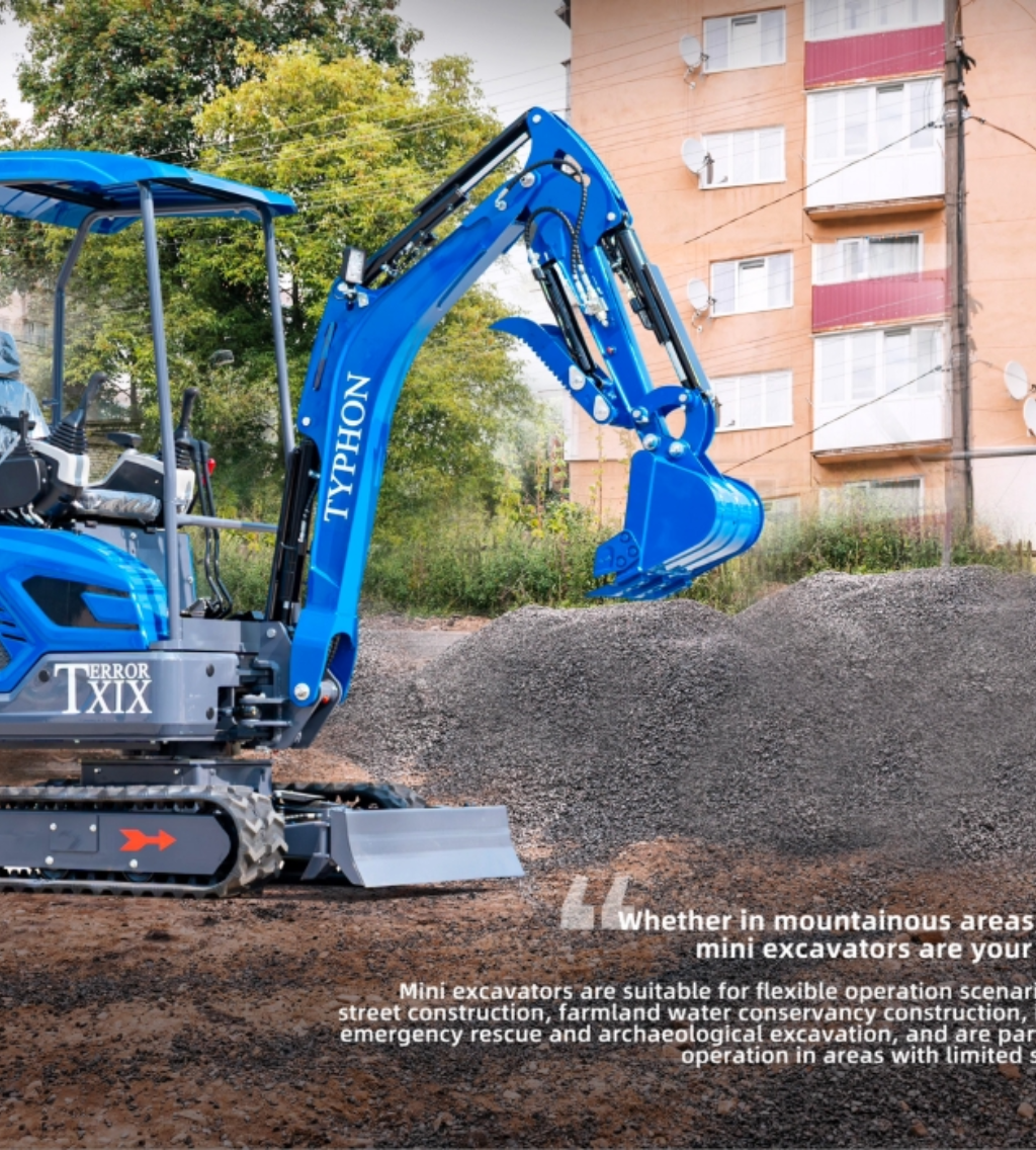 TYPHON TERROR XIX STORM Mini Excavator – 4000lbs Trench Digger with Boom Swing, Canopy, Retractable Tracks