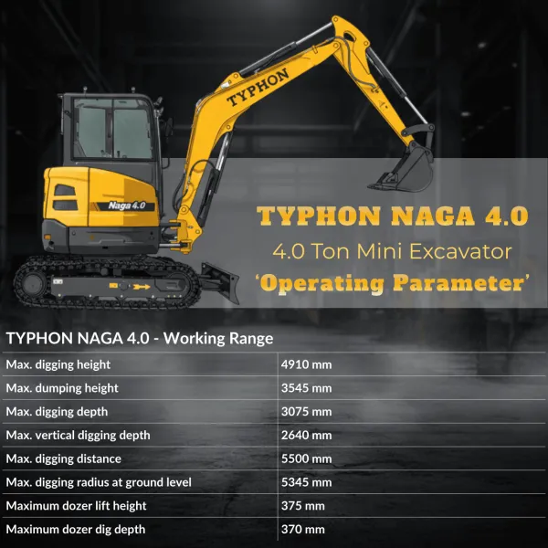 TYPHON NAGA 4.0 Mini Excavator w 4 Ton 24.4hp Yanmar 3TNV88F Diesel Engine