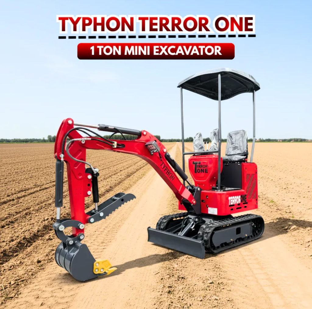 TYPHON TERROR ONE STORM 1 Ton Mini Excavator Trench Digger with hydraulic oil cooler Canopy & Wide Bucket