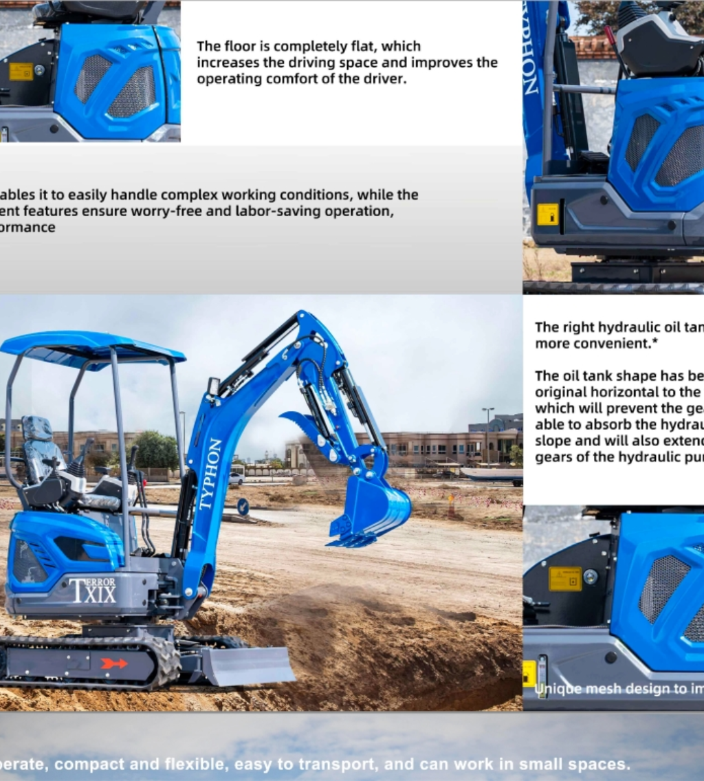 TYPHON TERROR XIX STORM Mini Excavator – 4000lbs Trench Digger with Boom Swing, Canopy, Retractable Tracks