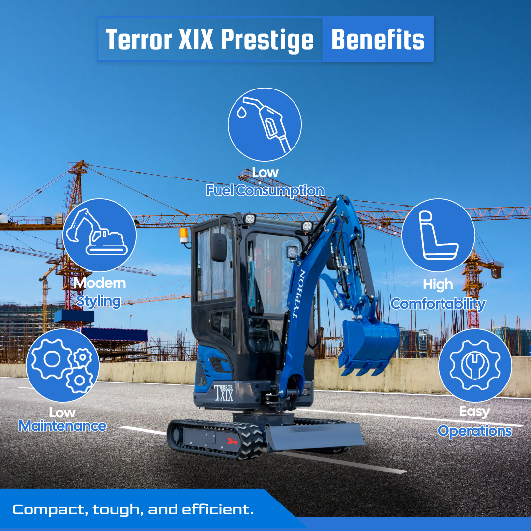 TYPHON TERROR XIX Prestige Cabin Mini Excavator w 4200lbs 20.4hp Kubota D902 Diesel Engine