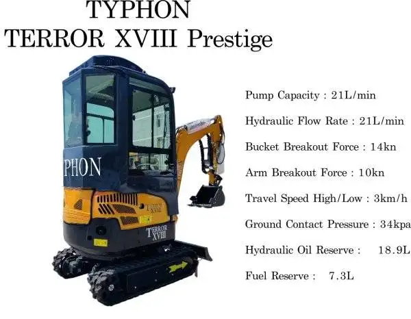 TYPHON TERROR XVIII Prestige 2 Ton Mini Excavator w 2 Ton Kubota D902 Diesel Engine
