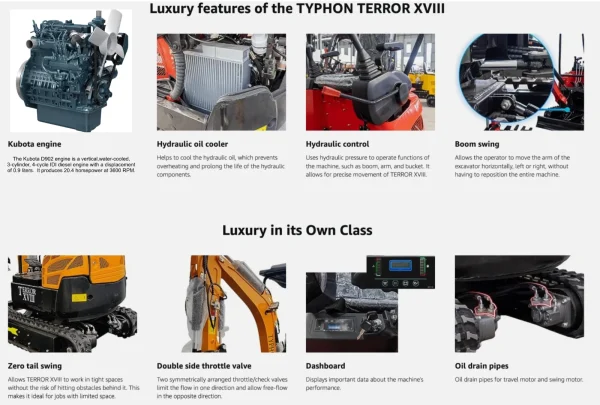 TYPHON TERROR XVIII Mini Excavator w 4000lbs Kubota D902 Diesel Engine