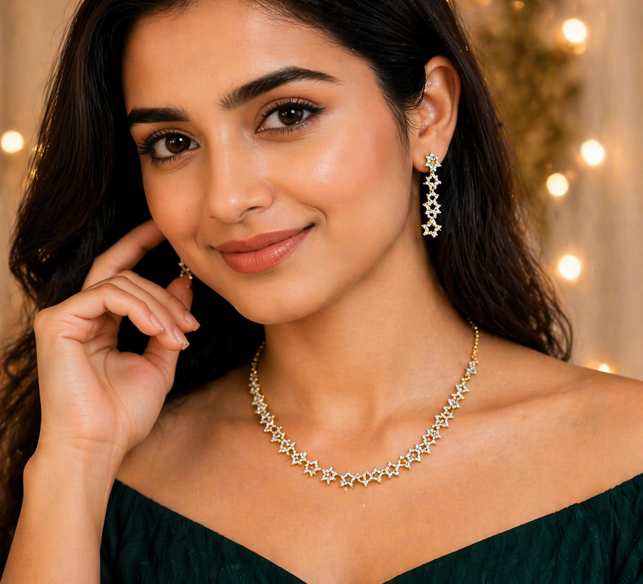 Star Cluster CZ Diamond Necklace & Earrings Set