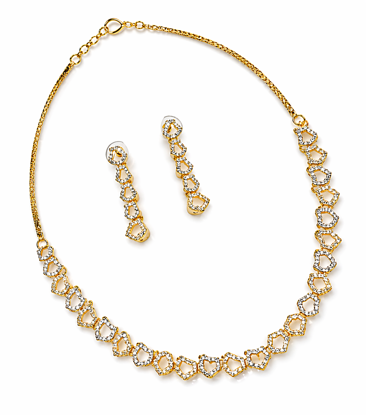 CZ Diamond Elegant heart motif jewelry set