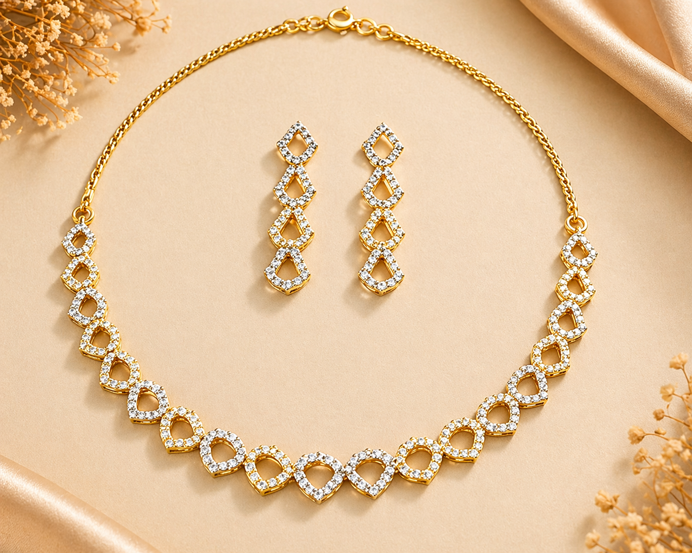 CZ Diamond Elegant heart motif jewelry set