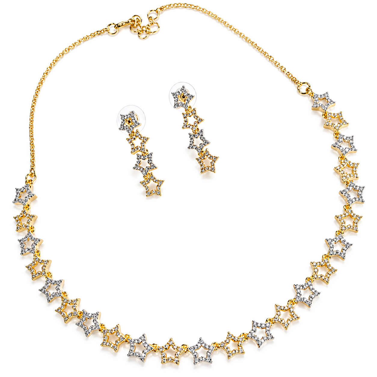 Star Cluster CZ Diamond Necklace & Earrings Set