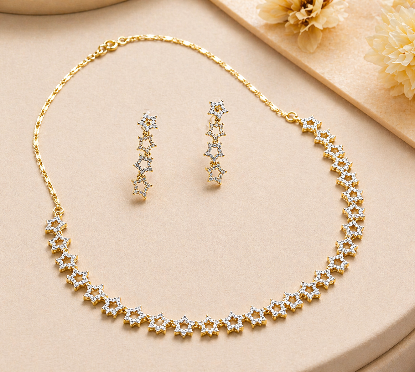Star Cluster CZ Diamond Necklace & Earrings Set