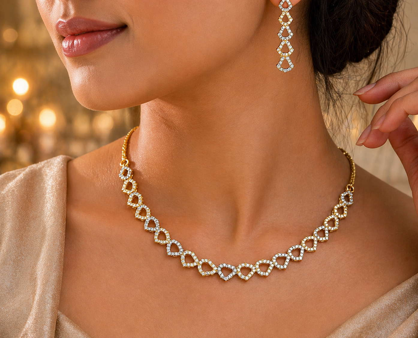 CZ Diamond Elegant heart motif jewelry set