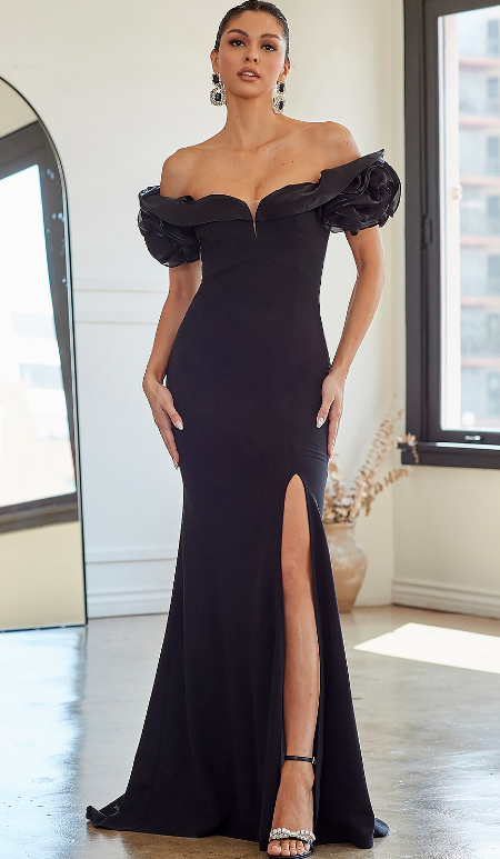 Vestido Off Shoulder Flower Black