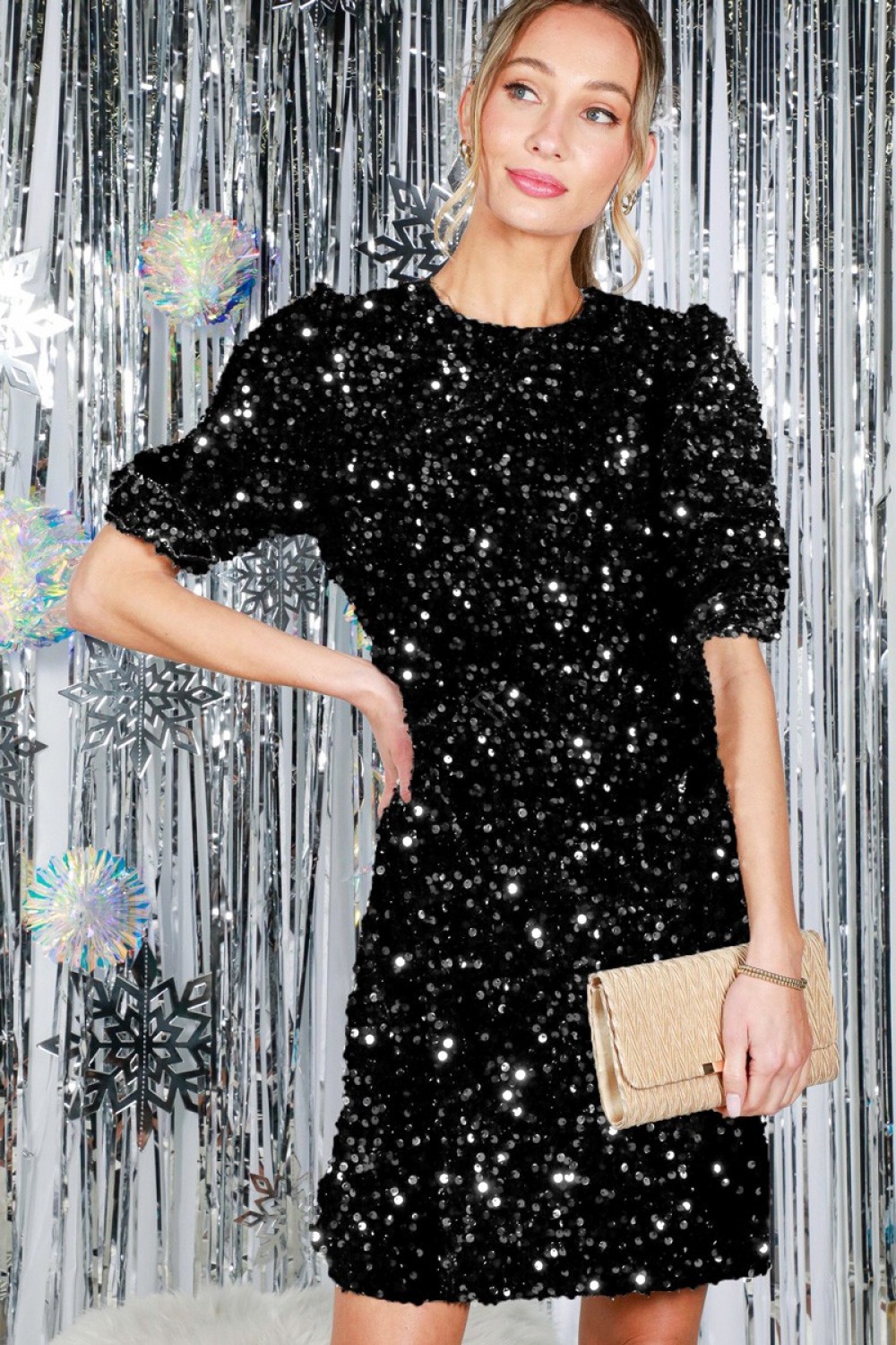 Velvet Sequin Detail Short Puff