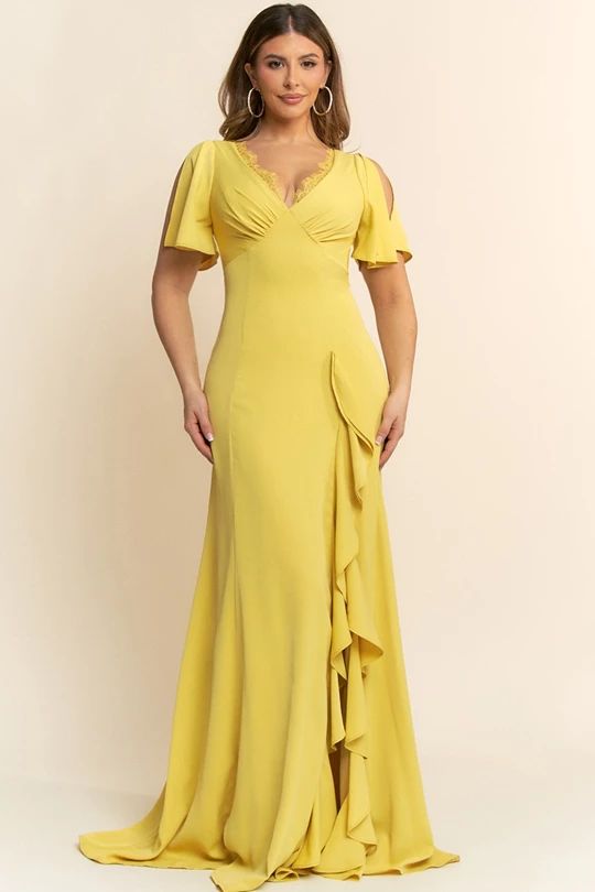 Split Sleeve Ruffle Satin Dress