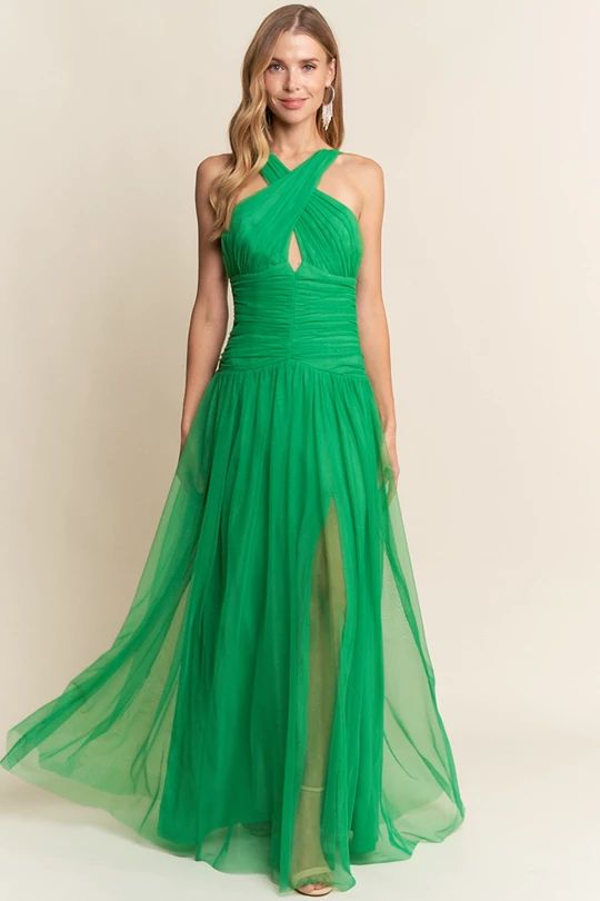 Halter Neck Crossed Front Line Maxi Dress