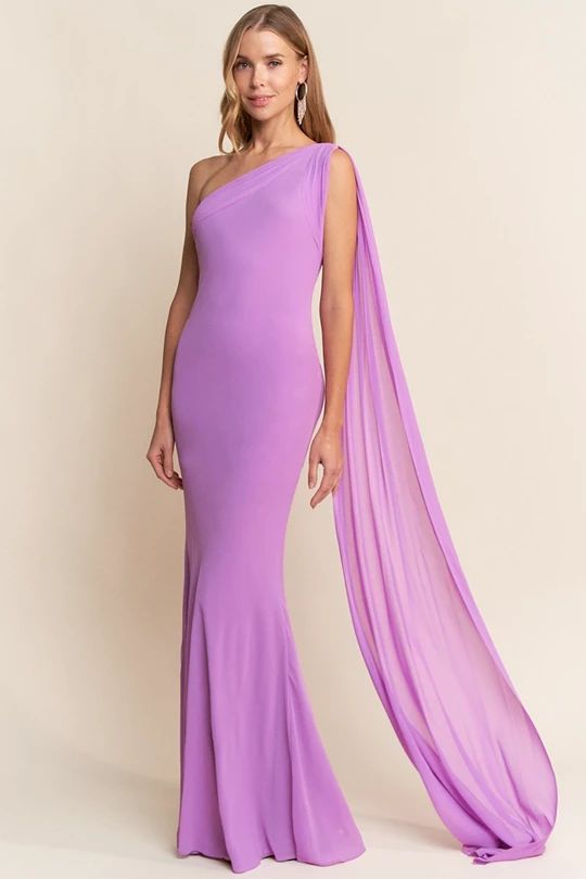 One Shoulder Mermaid Chiffon Maxi Dress