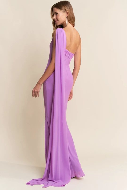 One Shoulder Mermaid Chiffon Maxi Dress