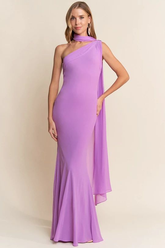 One Shoulder Mermaid Chiffon Maxi Dress