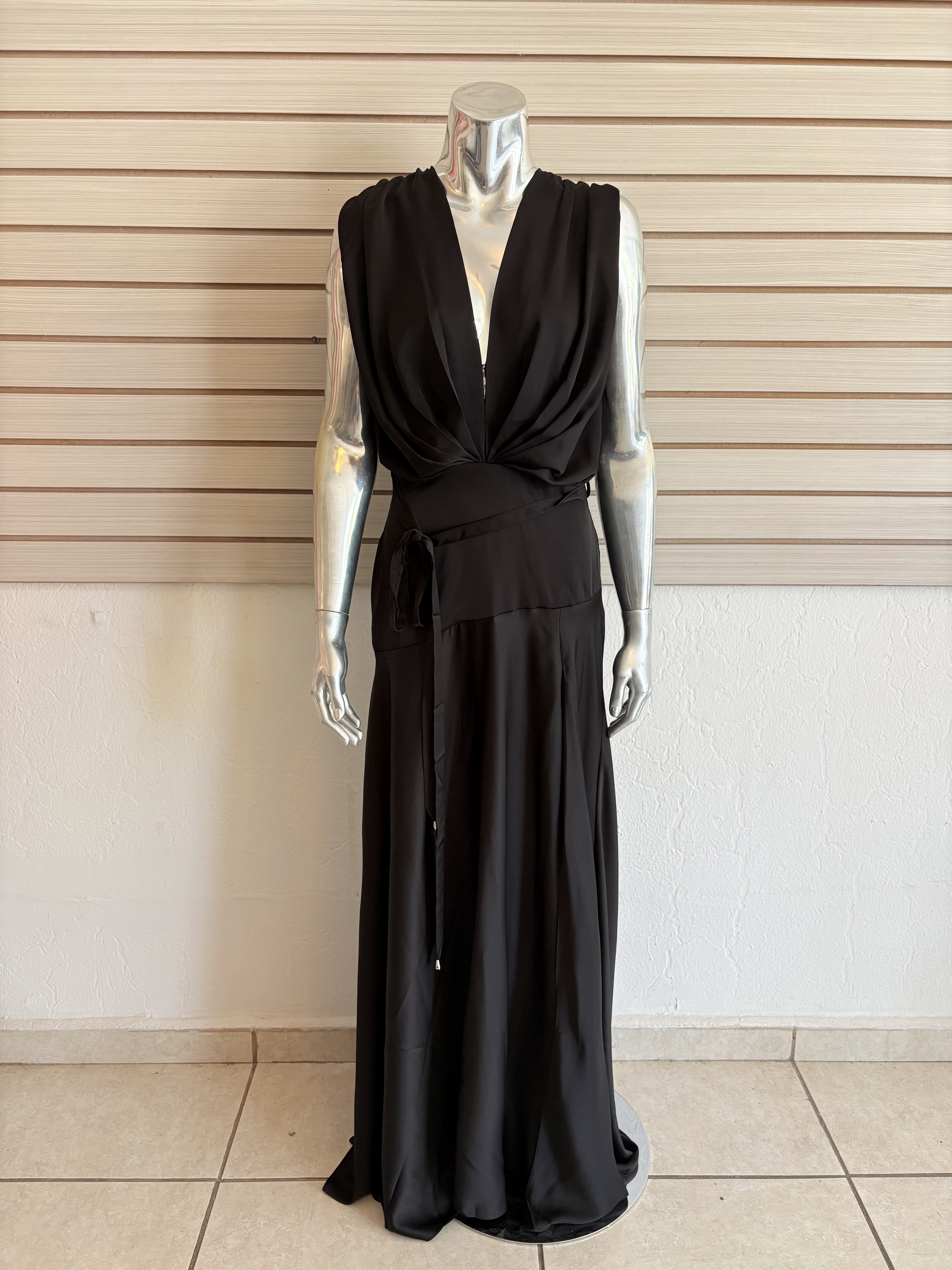 Satin Pleated Gown Black