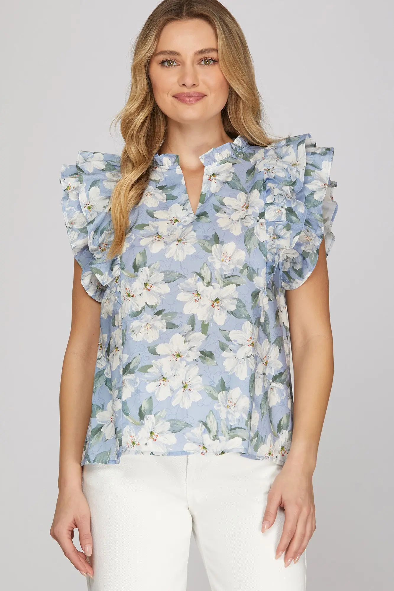 Ruffle Sleeve Printed Top