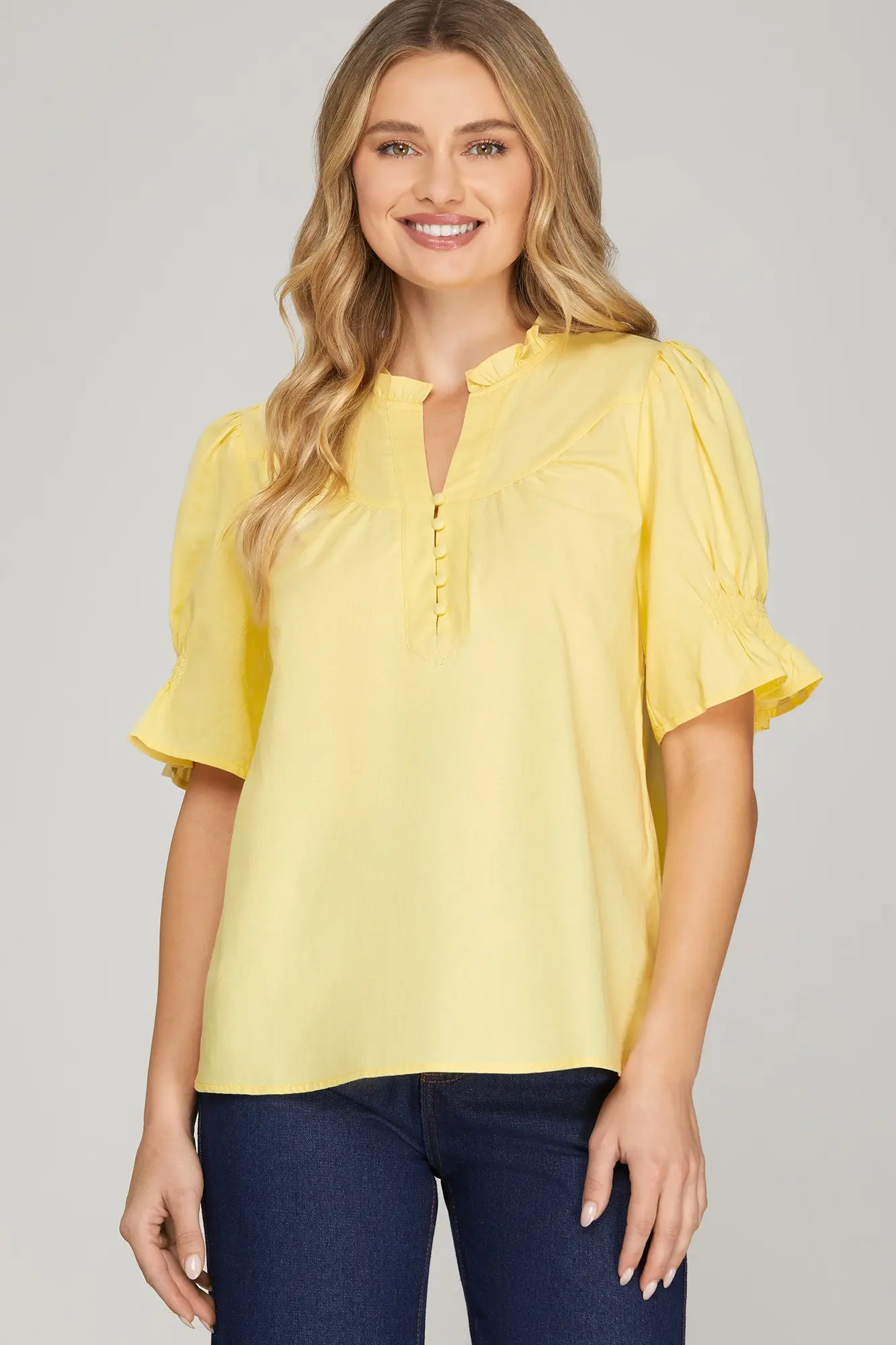 Smocked Sleeve Top Yellow