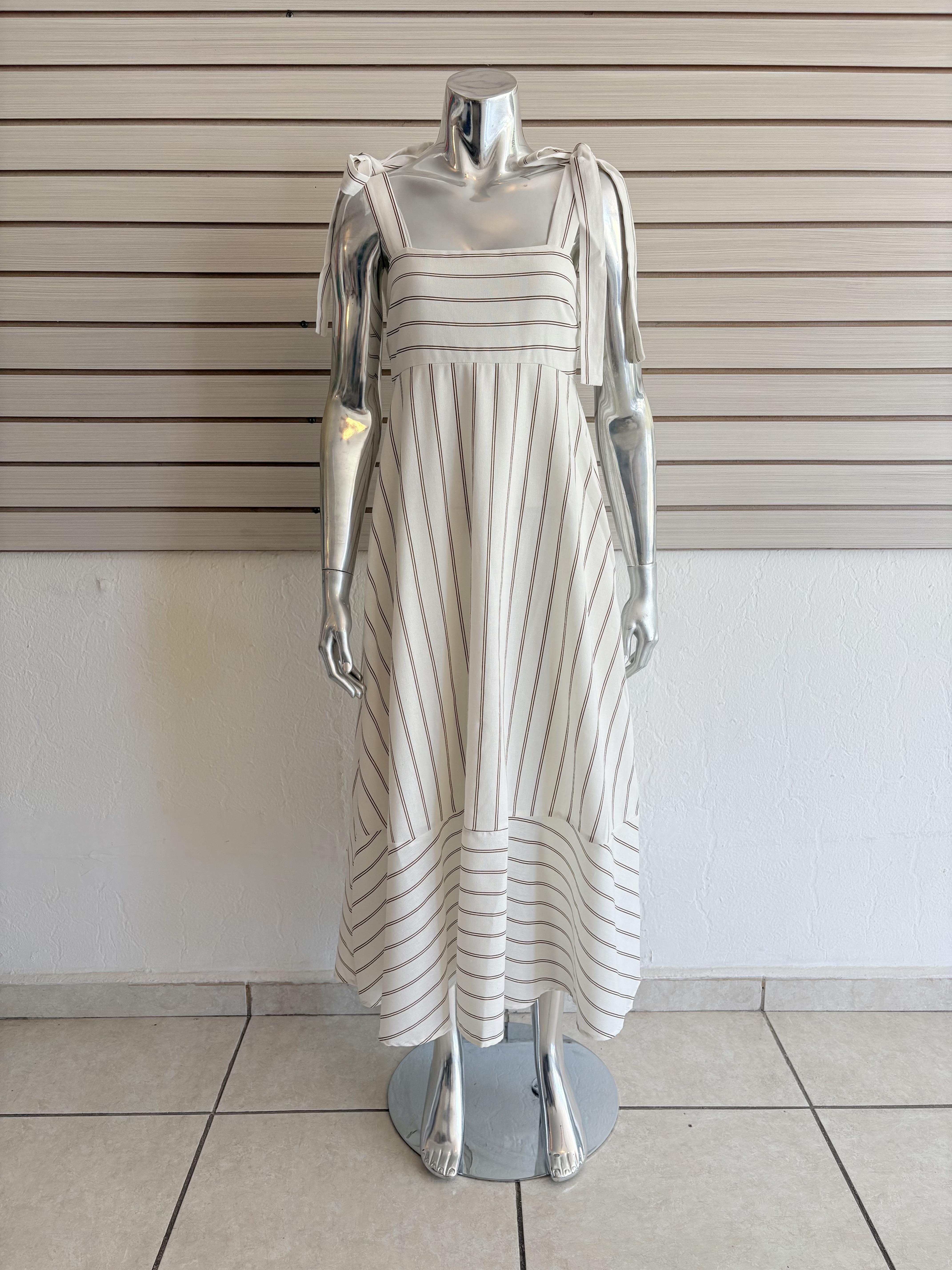 Ivory Striped Midi Dress