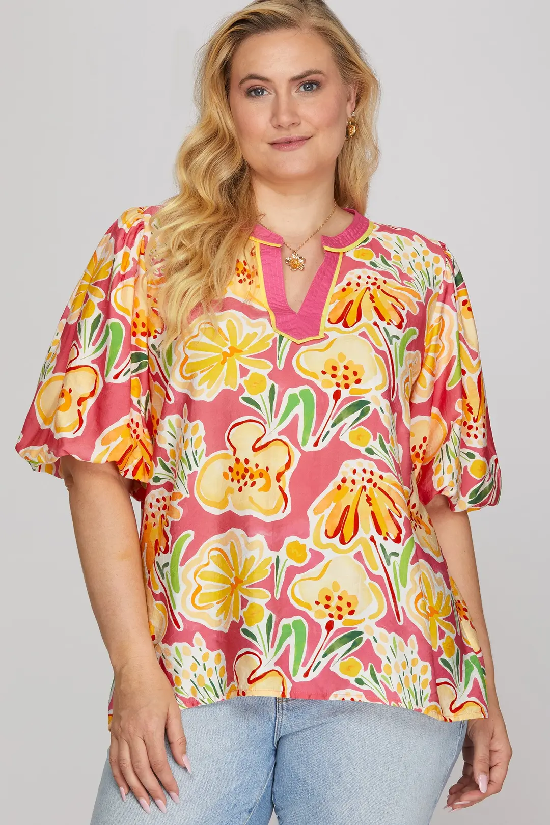 Bubble V Neck Floral Print