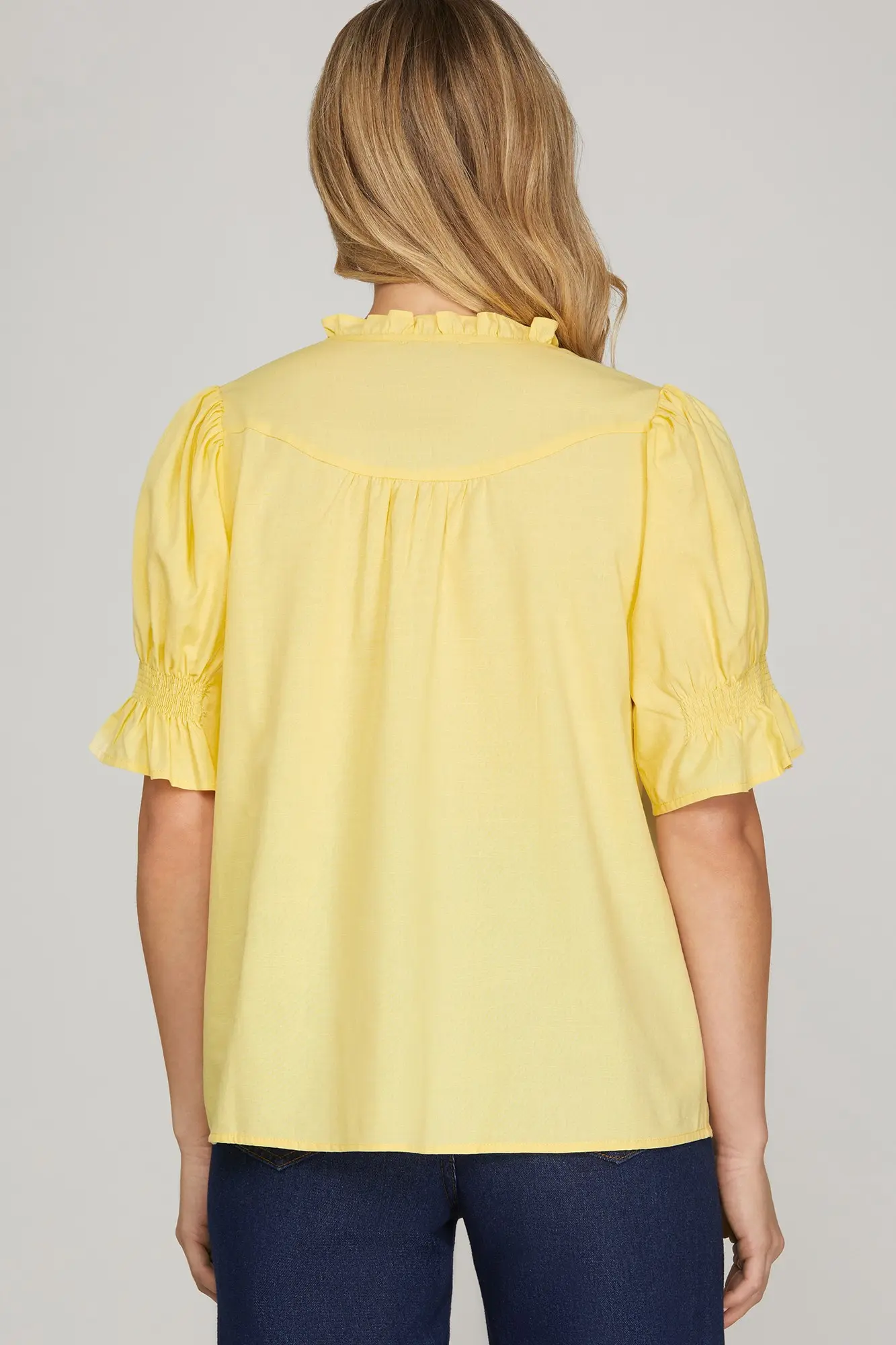 Smocked Sleeve Top Yellow