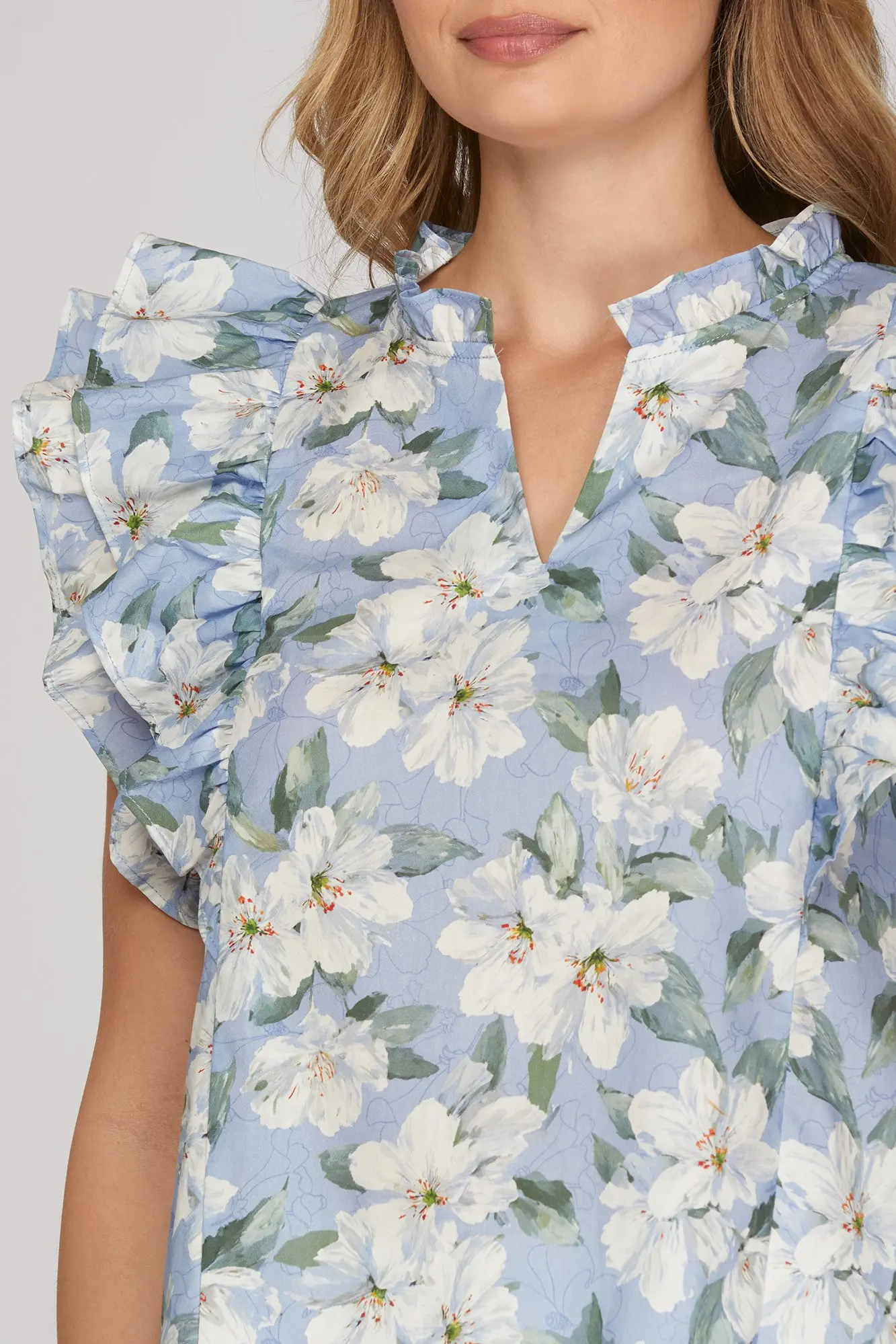 Ruffle Sleeve Printed Top