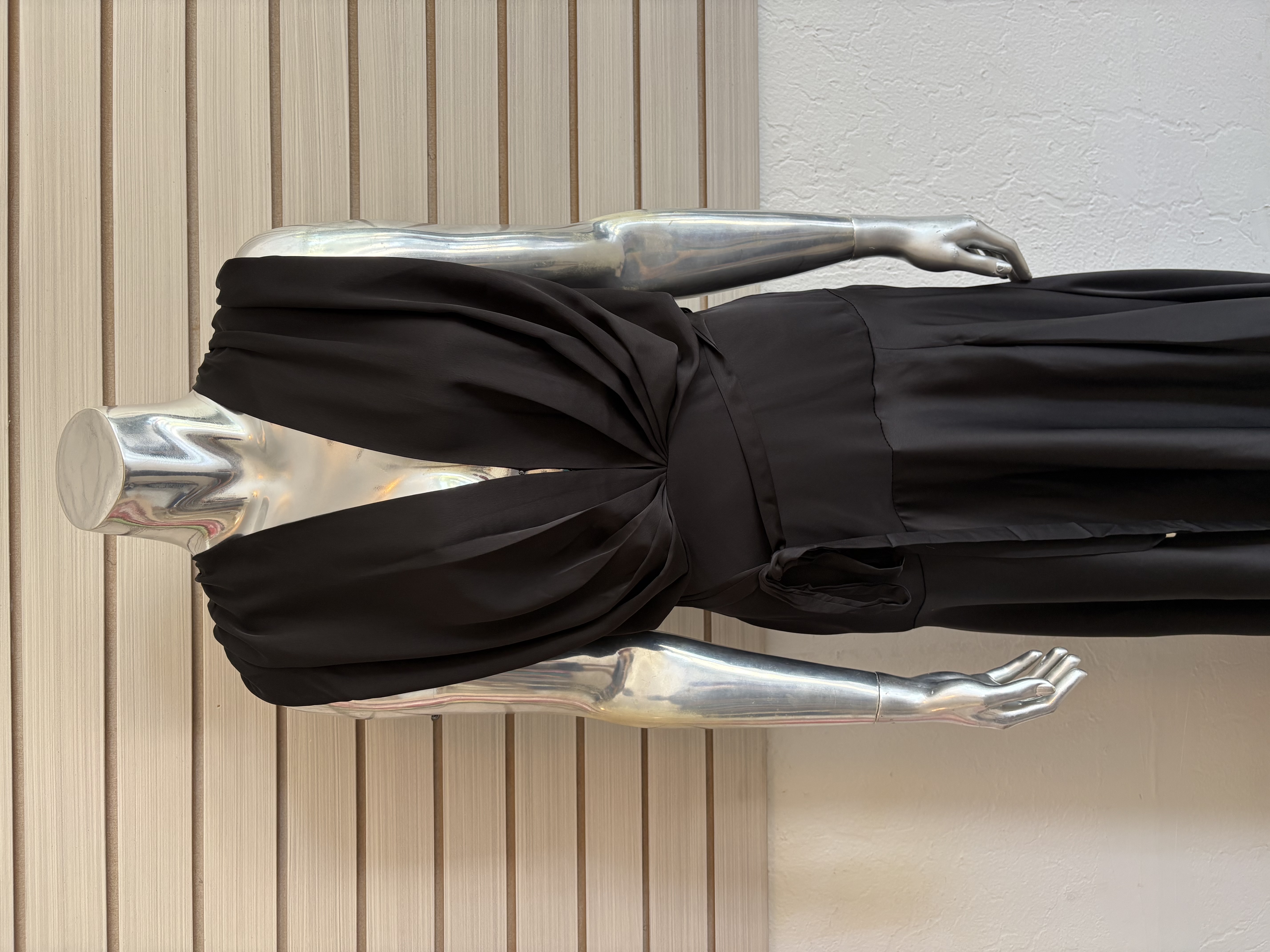 Satin Pleated Gown Black