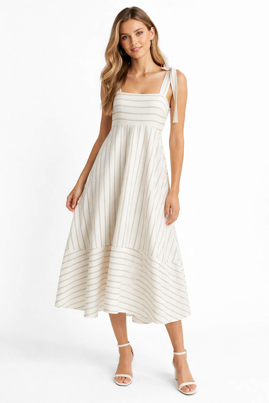 Ivory Striped Midi Dress