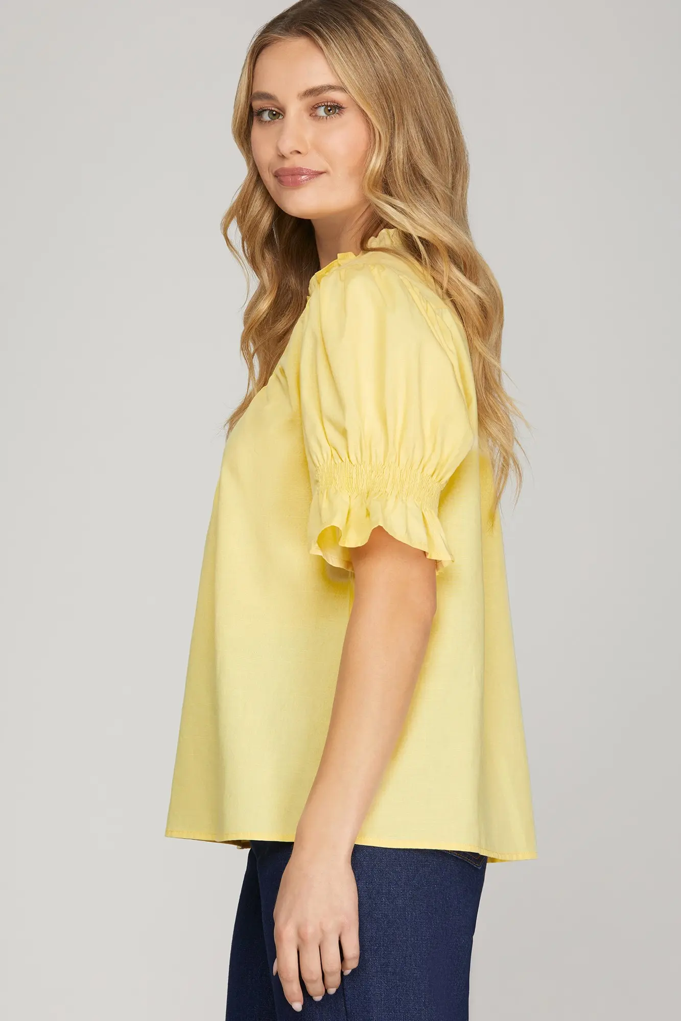 Smocked Sleeve Top Yellow