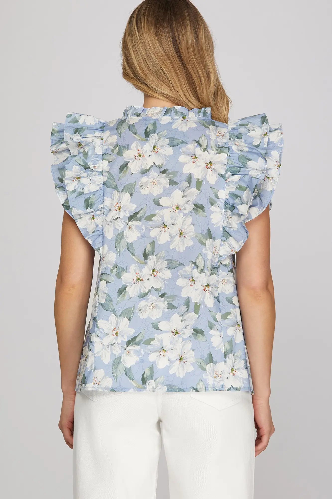 Ruffle Sleeve Printed Top