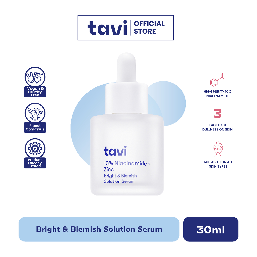 TAVI 10% Niacinamide + Zinc Bright & Blemish Solution Serum 30 ml - Brightening Serum Mencerahkan Kulit Kusam Bekas Jerawat