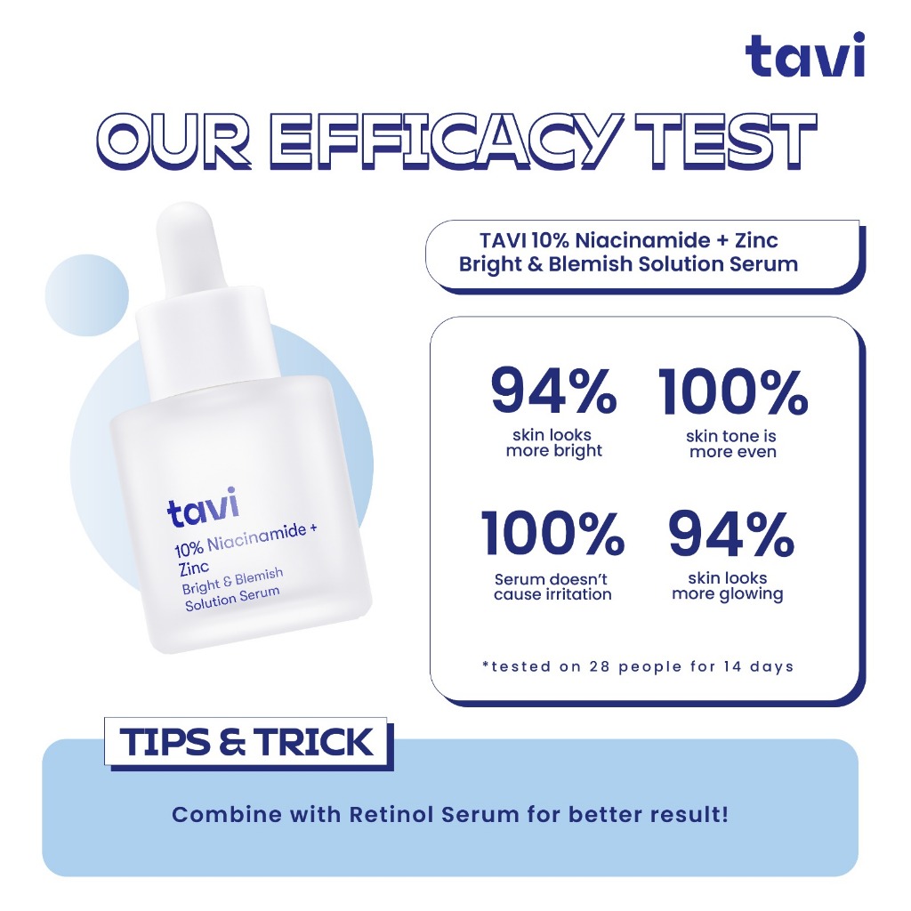 TAVI 10% Niacinamide + Zinc Bright & Blemish Solution Serum 30 ml - Brightening Serum Mencerahkan Kulit Kusam Bekas Jerawat