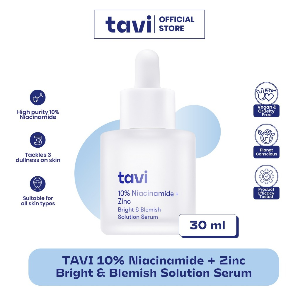 TAVI 10% Niacinamide + Zinc Bright & Blemish Solution Serum 30 ml - Brightening Serum Mencerahkan Kulit Kusam Bekas Jerawat
