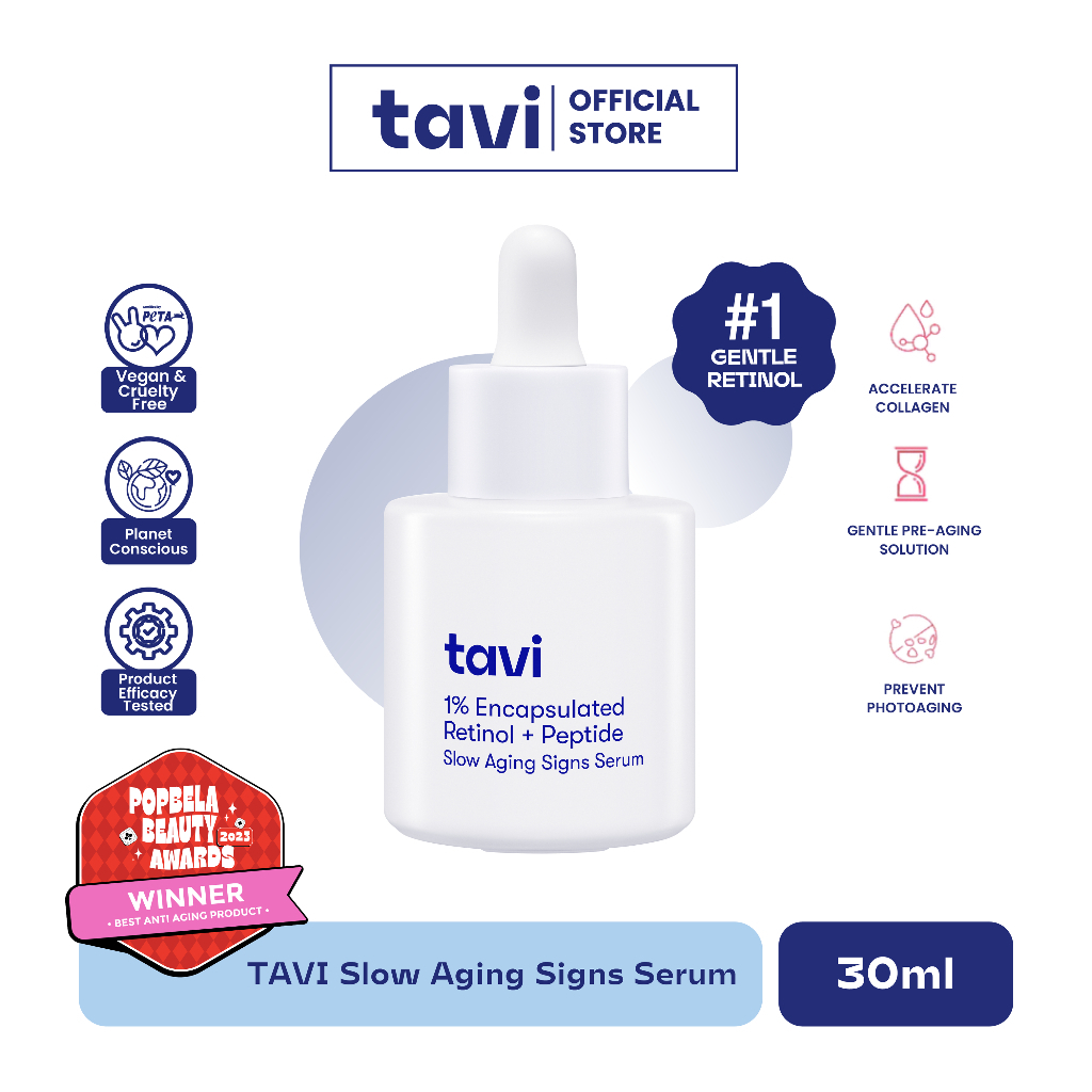 TAVI 1% Encapsulated Retinol + Peptide Slow Aging Signs Serum 30 ml - Retinol Pemula Mencegah Jerawat Dark Spot & Aging