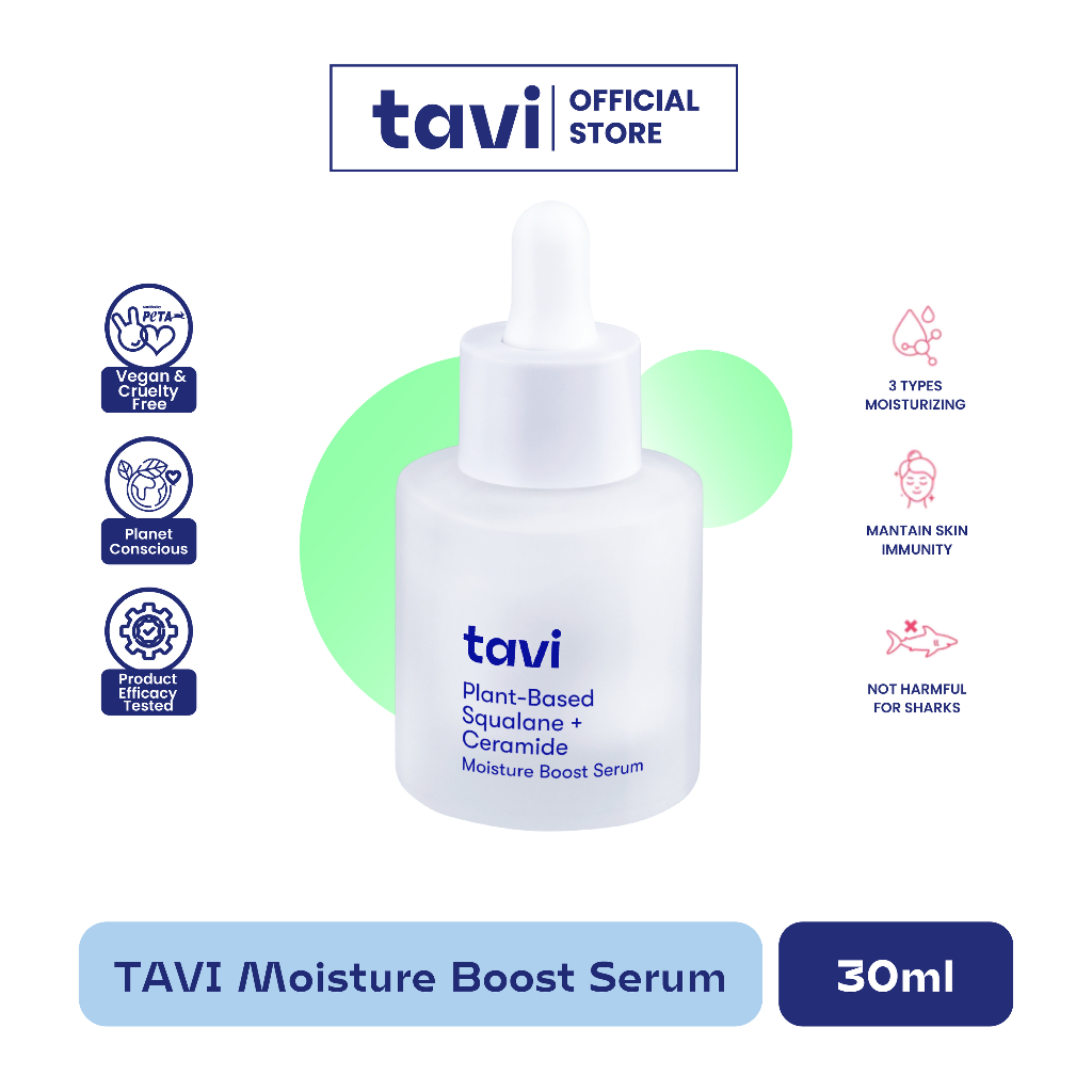 Tavi Plant-Based Squalane + Ceramide Moisture Boost Serum 30 ml - Melembabkan Kulit Kering Sepanjang Hari (24 jam)